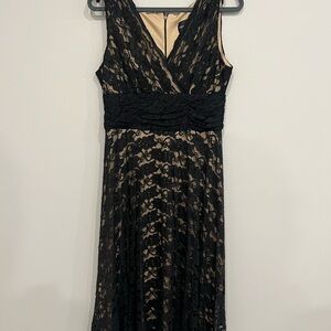Black Lace Overlay V-Neck Evening Dress